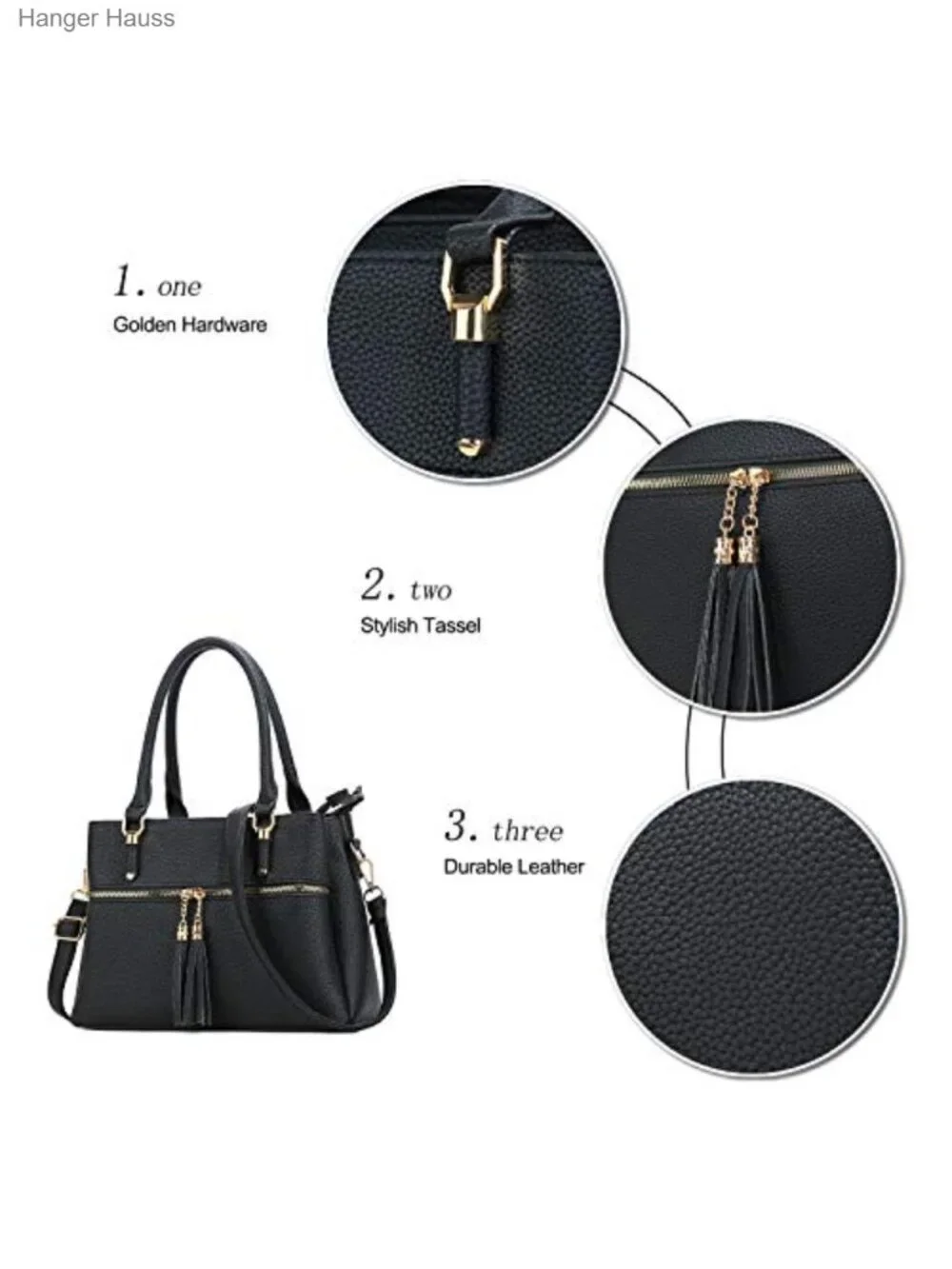 PU Leather Satchel Handbag 3 Compartments Women's Top Handle Purse